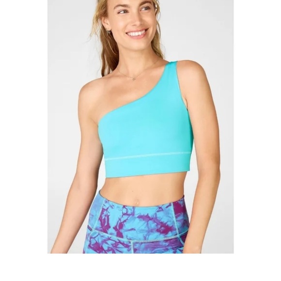 FABLETICS One-Shoulder Pink and Blue reversible Crop Top - Picture 3 of 7